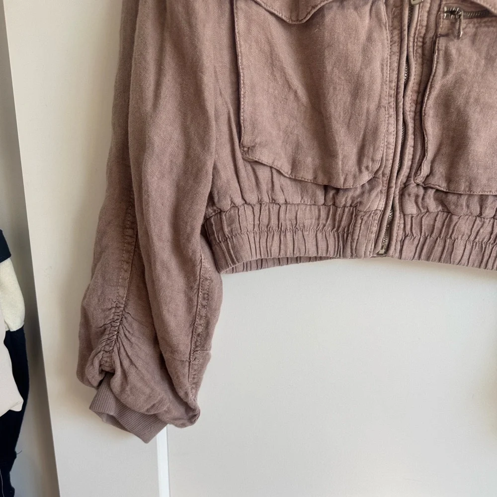 NWT Zara Greta Linen Bomber Jacket - size small - mauve/light pink - Picture 12 of 14